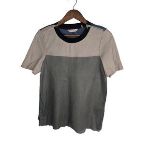 Designer Rebecca Taylor Colorblock blue/gray Lambskin Leather Tee sz 10